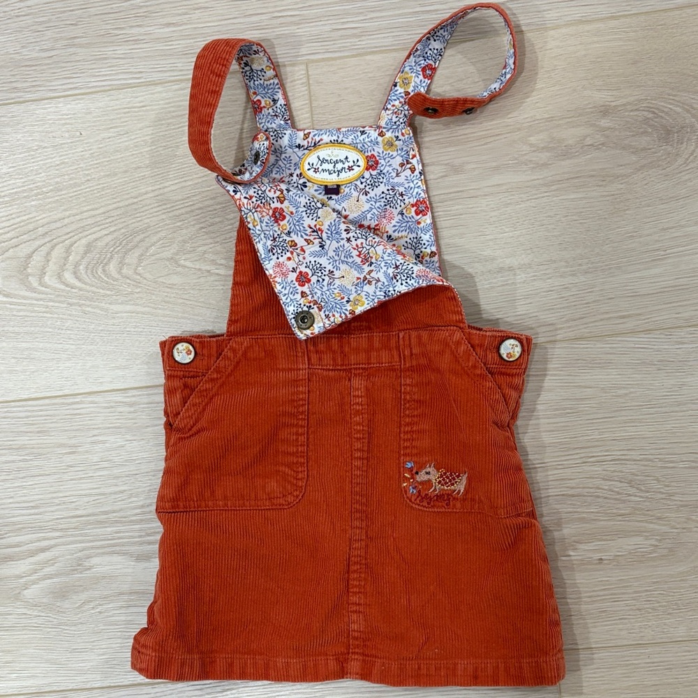 Floral Lined Orange Corduroy Kids Dress